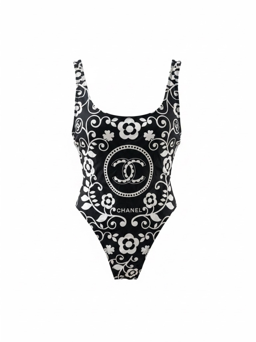 CC Black and White Floral Logo One-Piece Swimsuit